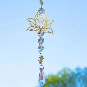 Golden Sun And Lotus Flower Crystal Hanging Suncatcher